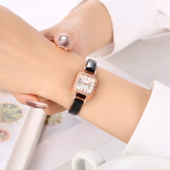 Watch Alloy Imitation Leather Strap Square Dial Preppy Style