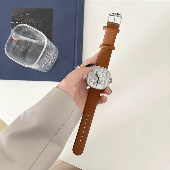Watch Alloy Ordinary Glass Mirror Square Dial Casual Design For Women And Men