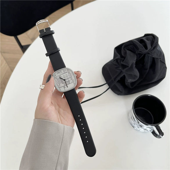 Watch Alloy Ordinary Glass Mirror Square Dial Casual Design For Women And Men