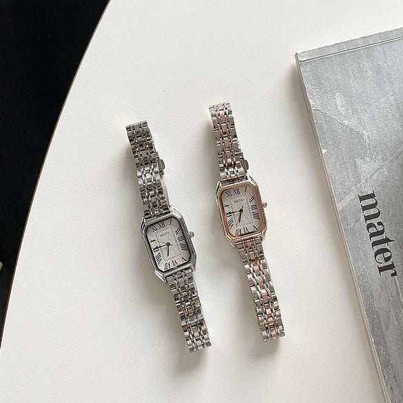 Watch Alloy Rectangular Retro Roman Scale Steel Strap Quartz Simple Elegant Artistic Leisure Universal Style