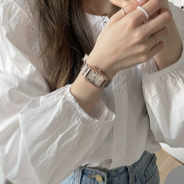 Watch Alloy Rectangular Retro Roman Scale Steel Strap Quartz Simple Elegant Artistic Leisure Universal Style