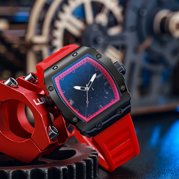Watch Alloy Silicone Mineral Reinforced Glass Mirror Fivepointed Star Luminous Sports Wine Barrel Shape Men's