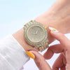 Watch Alloy Stainless Steel Band Round Ordinary Glass Mirror Leisure Starry Rhinestone Roman Numeral Quartz