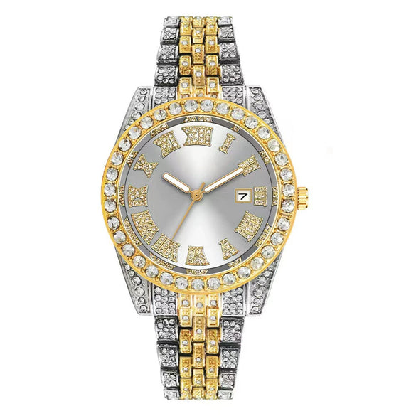 Watch Alloy Stainless Steel Round Roman Scale Calendar Quartz Women's Universal