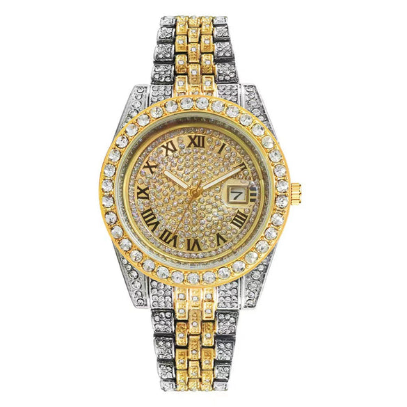 Watch Alloy Stainless Steel Round Roman Scale Calendar Quartz Women's Universal