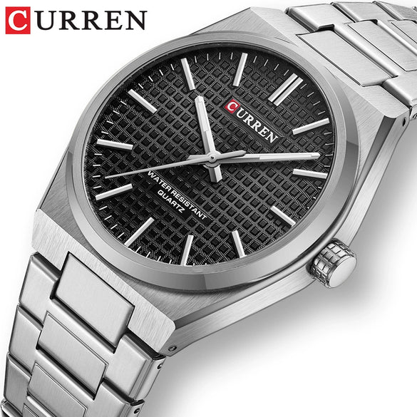 Watch Alloy Stainless Steel Titanium Metal Round Business Style Spiral Crown Single Folding Buckle