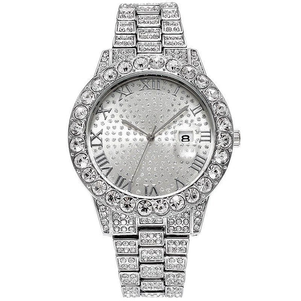 Watch Alloy Steel Strip Round Quartz Fashion Men's Diamond Watch
