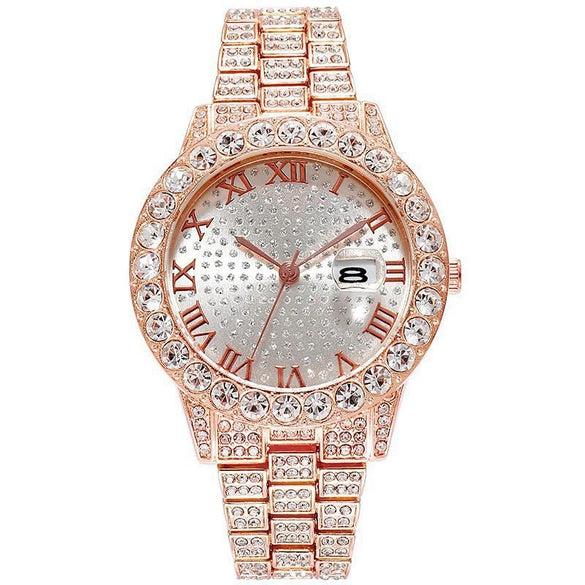 Watch Alloy Steel Strip Round Quartz Fashion Men's Diamond Watch
