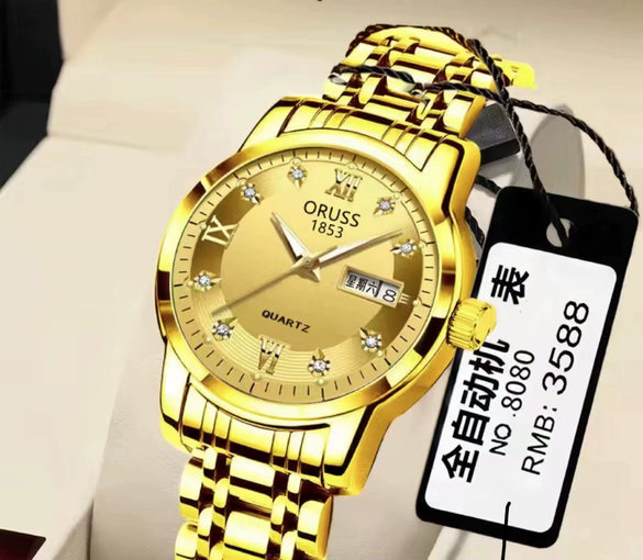 Watch Alloy Strap Alloy Case Mineral Strengthened Glass Mirror Round Dial Business Style Waterproof