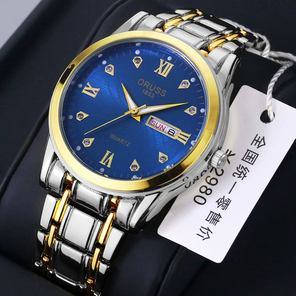 Watch Alloy Strap Alloy Case Mineral Strengthened Glass Mirror Round Dial Business Style Waterproof