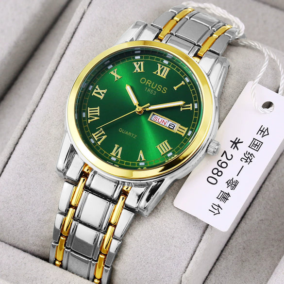 Watch Automatic Movement Round Stainless Steel Glass Mirror Luminous Waterproof Business Style For Men