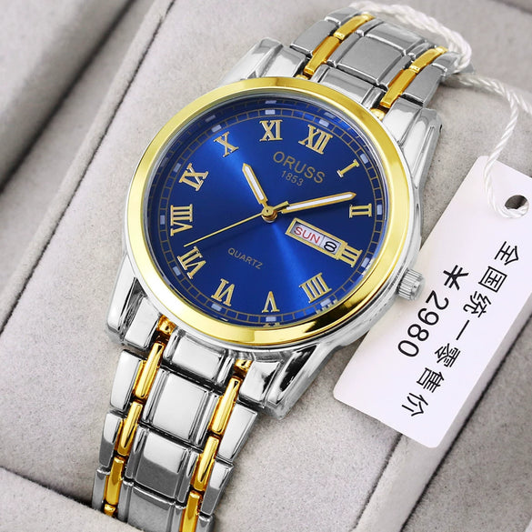 Watch Automatic Movement Round Stainless Steel Glass Mirror Luminous Waterproof Business Style For Men