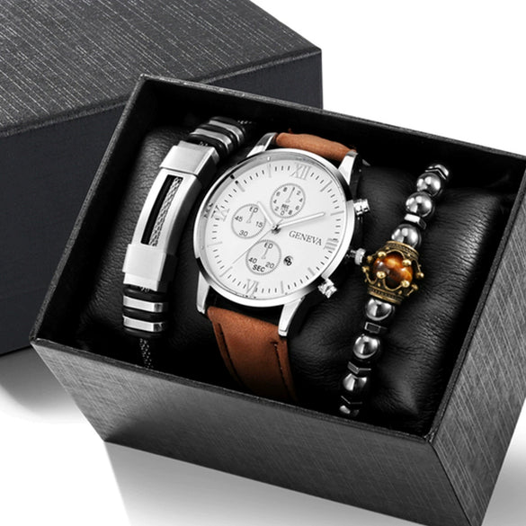 Watch Bracelet Casual Fashion Alloy Case Quartz Glass Mirror Stainless Steel Clasp Imitation Leather Strap Round Dial