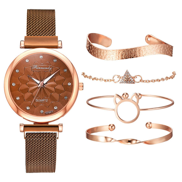 Watch Bracelet Fashion Cat Ear Flower Magnet Buckle Milan Mesh Stainless Steel Alloy Band For Female