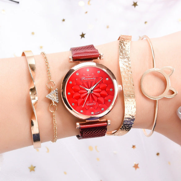 Watch Bracelet Fashion Cat Ear Flower Magnet Buckle Milan Mesh Stainless Steel Alloy Band For Female