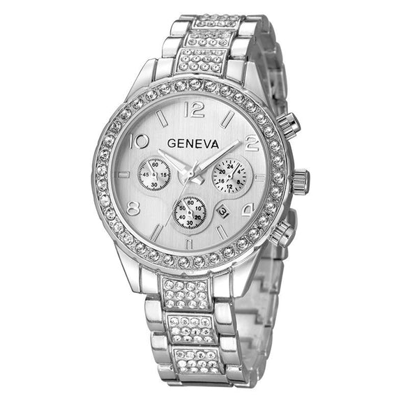 Watch Diamond Threeeye Steel Band Calendar Watch Women's Fashion Casual Mechanical Watch