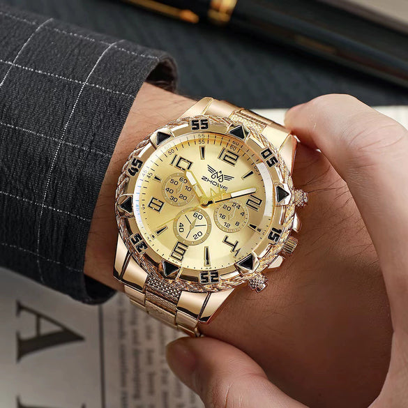 Watch Men's Casual Steel Band Round Dial Alloy Case Quartz Watch