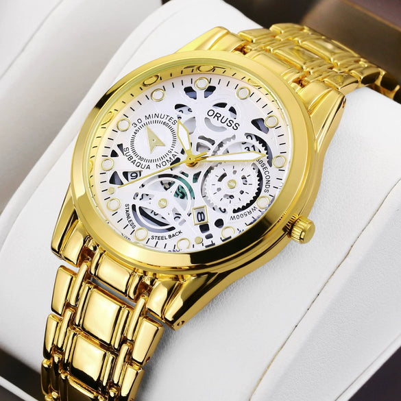 Watch Metal Alloy Rose Gold Round Quartz Automatic Movement Hollow Luminous Waterproof Business Style For Men
