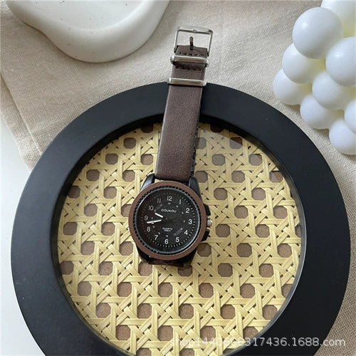 Watch Metal Plastic Mirror Imitation Leather Round Dial Retro Casual Style Women's