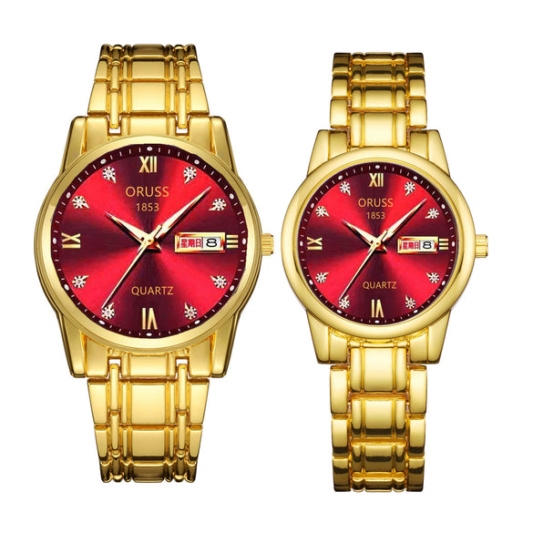Watch Metal Round Case Fine Steel Strap Stainless Steel Buckle Simple Style Waterproof Luminous Calendar Quartz Couple's