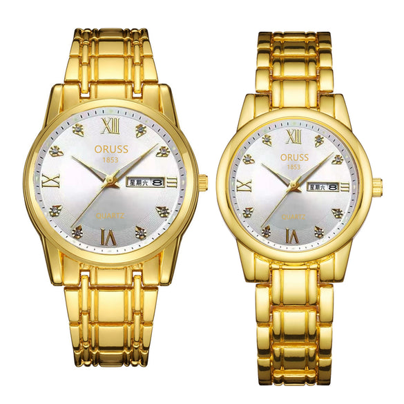 Watch Metal Round Case Fine Steel Strap Stainless Steel Buckle Simple Style Waterproof Luminous Calendar Quartz Couple's