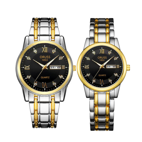 Watch Metal Round Case Fine Steel Strap Stainless Steel Buckle Simple Style Waterproof Luminous Calendar Quartz Couple's