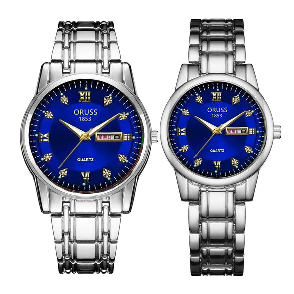 Watch Metal Round Case Fine Steel Strap Stainless Steel Buckle Simple Style Waterproof Luminous Calendar Quartz Couple's