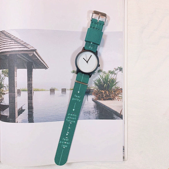 Watch Nylon Canvas Band Stainless Steel Clasp Alloy Case Round Dial Leisure Style