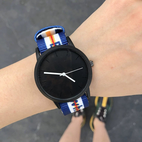 Watch Nylon Canvas Band Stainless Steel Clasp Alloy Case Round Dial Leisure Style
