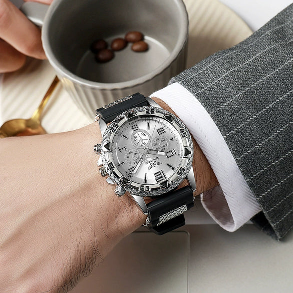 Watch Silicone Band Alloy Case Stainless Steel Buckle Round Dial Leisure Style