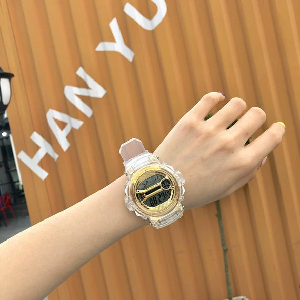 Watch Silicone Stainless Steel Plastic Round Leisure Multifunction Electronic Luminous Couple Watch
