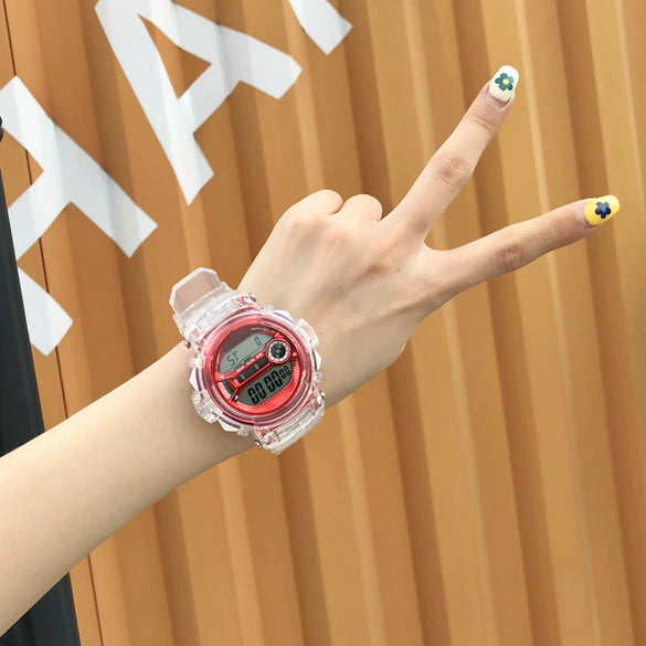 Watch Silicone Stainless Steel Plastic Round Leisure Multifunction Electronic Luminous Couple Watch
