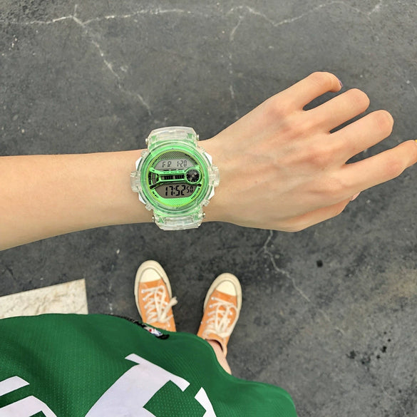 Watch Silicone Stainless Steel Plastic Round Leisure Multifunction Electronic Luminous Couple Watch