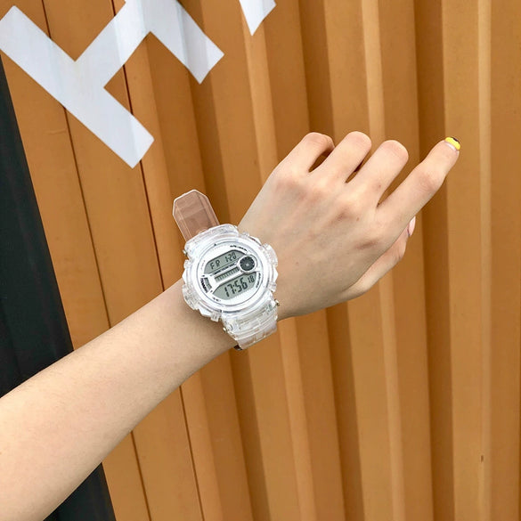 Watch Silicone Stainless Steel Plastic Round Leisure Multifunction Electronic Luminous Couple Watch