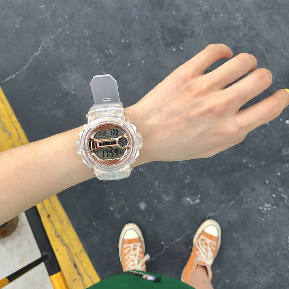 Watch Silicone Stainless Steel Plastic Round Leisure Multifunction Electronic Luminous Couple Watch