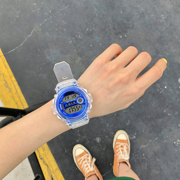 Watch Silicone Stainless Steel Plastic Round Leisure Multifunction Electronic Luminous Couple Watch