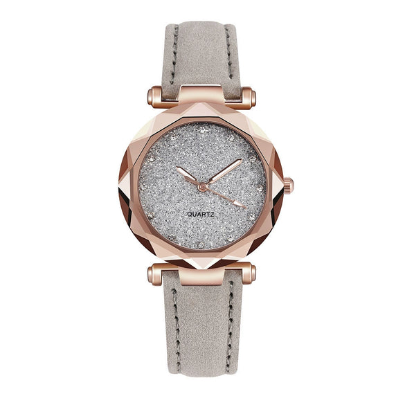 Watch Silver Pink Rhinestone Round Dial Plastic Case Imitation Leather Strap Women's Casual