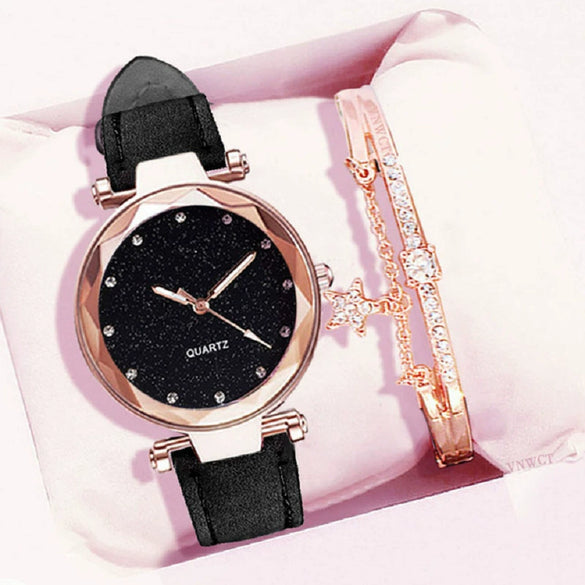 Watch Silver Pink Rhinestone Round Dial Plastic Case Imitation Leather Strap Women's Casual