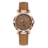 Watch Silver Pink Rhinestone Round Dial Plastic Case Imitation Leather Strap Women's Casual
