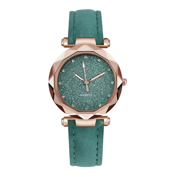 Watch Silver Pink Rhinestone Round Dial Plastic Case Imitation Leather Strap Women's Casual