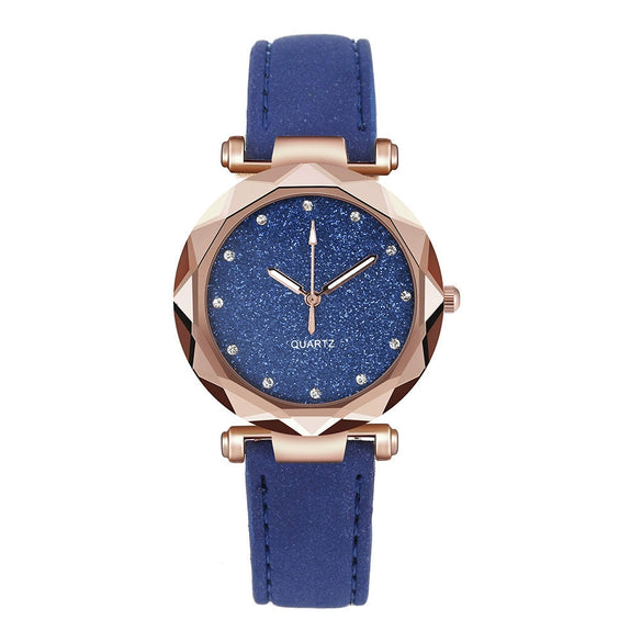 Watch Silver Pink Rhinestone Round Dial Plastic Case Imitation Leather Strap Women's Casual