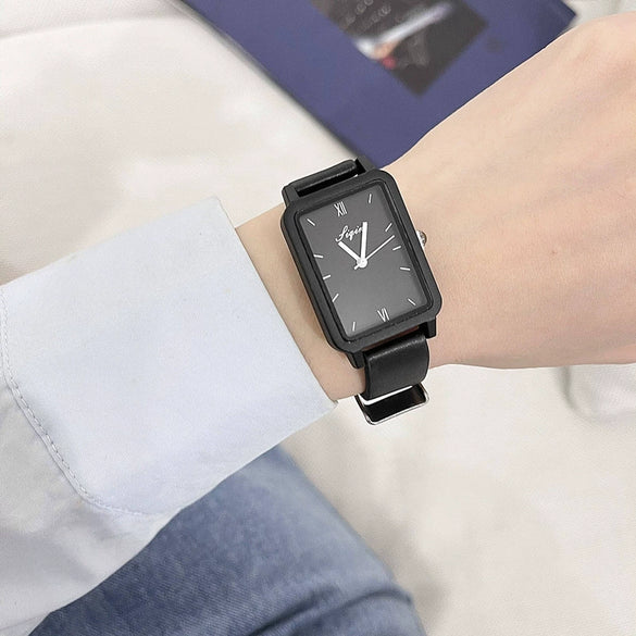 Watch Square Pu Strap Alloy Case Ordinary Glass Mirror Leisure Style For Women And Middle School Students