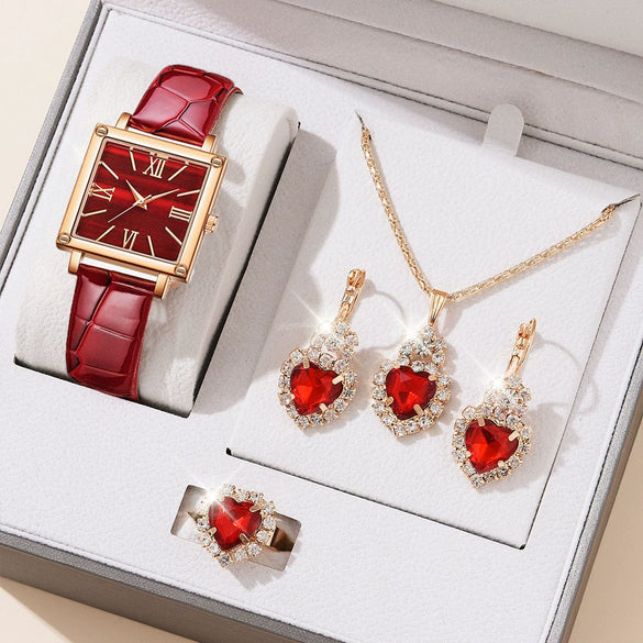 Watch Square Slub Pattern Women's Plastic Case Imitation Leather Strap Stainless Steel Buckle Quartz Watch