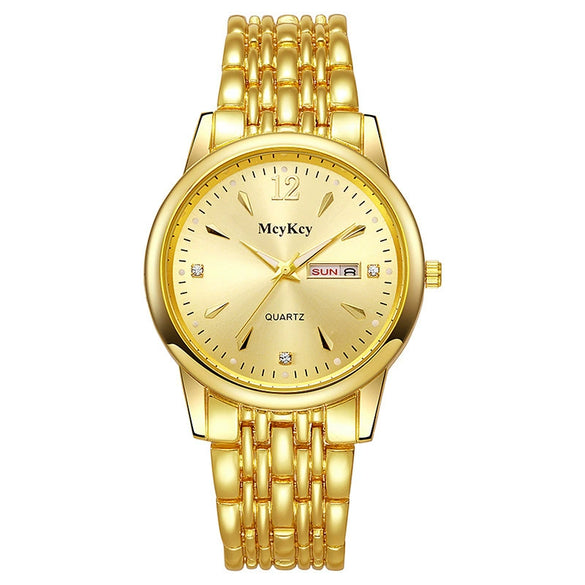 Watch Stainless Steel Alloy Business Round Quartz Display Calendar Week