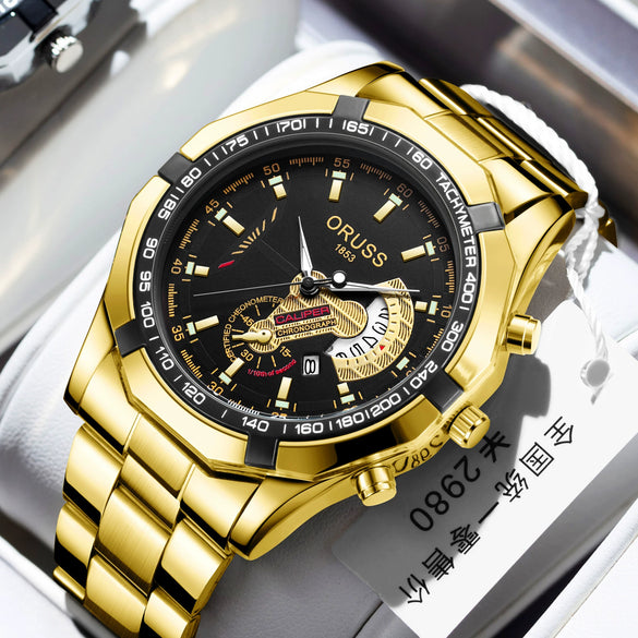 Watch Stainless Steel Full Automatic Movement Round Dial Waterproof Luminous Calendar For Men And Women