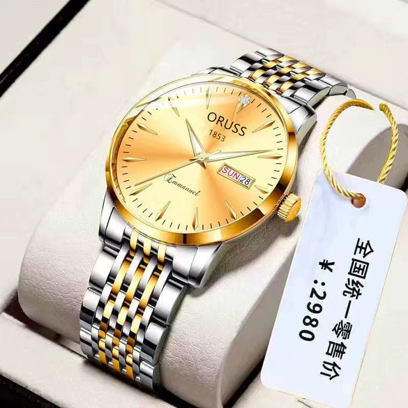 Watch Stainless Steel Mineral Strengthened Glass Mirror Business Style Printed Logo Waterproof
