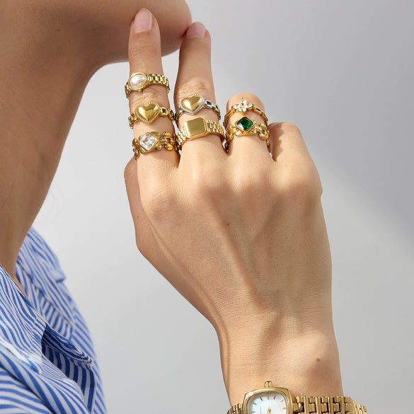 Watch Strap Ring Stainless Steel Geometric Design Electroplating Jewelry For Women