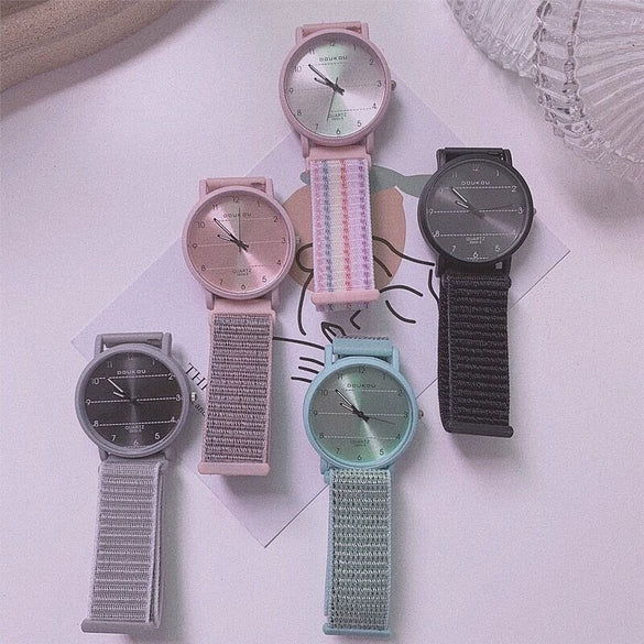 Watch Titanium Alloy Case Canvas Strap Round Dial Couple Style