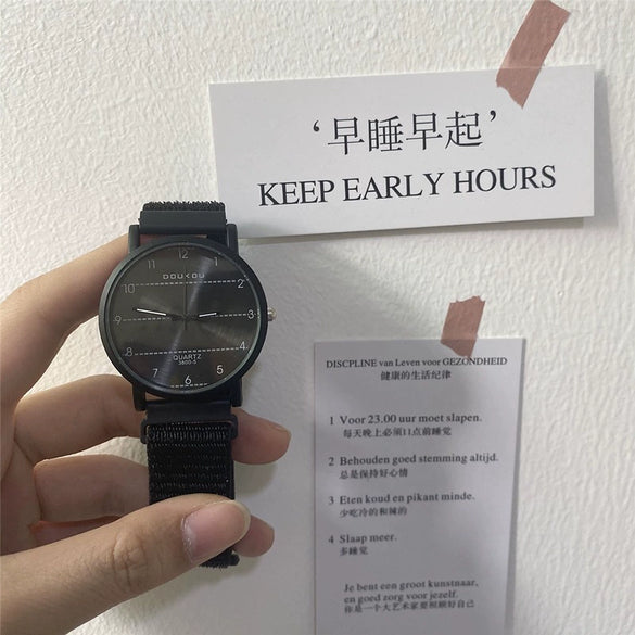 Watch Titanium Alloy Case Canvas Strap Round Dial Couple Style
