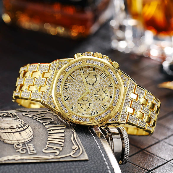 Watches Alloy Case Steel Band Round Dial Quartz Men's Fashion